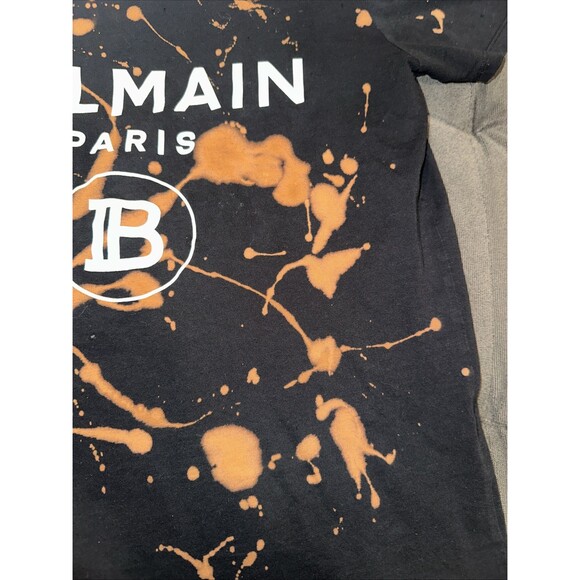 Distressed BALMAIN black white B logo gold military buttons tshirt FR34 XXS - Picture 6 of 16